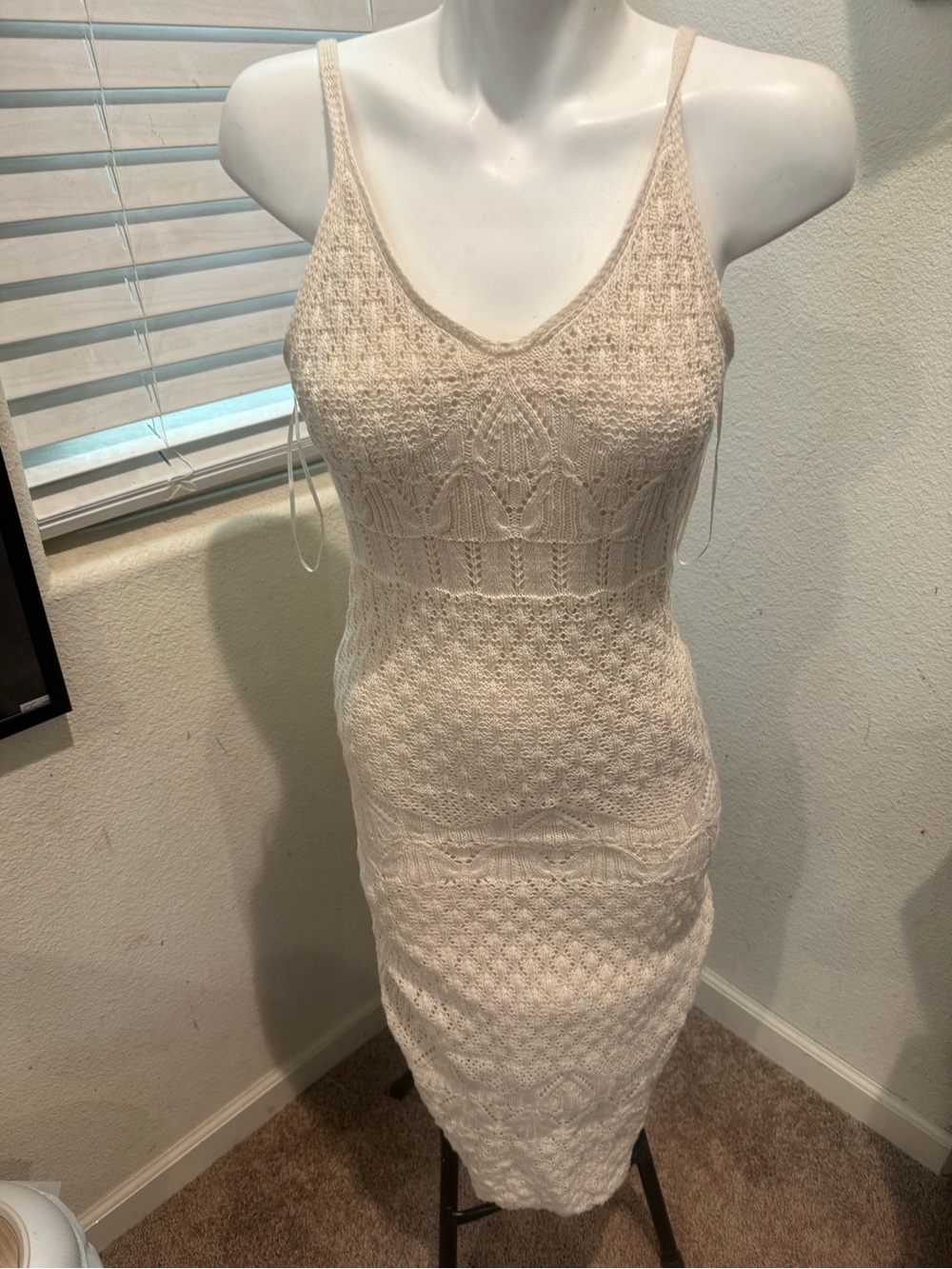 Boho Crochet Knit Bodycon Midi Dress Coastal Freshman 1996 Cottagecore Resort - Picture 2 of 5
